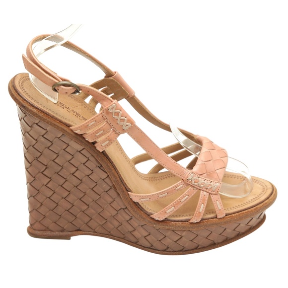 BOTTEGA VENETA Leather Platform Wedge Sandals Sandal INTRECCIATO Pink 38.5 - Picture 2 of 12